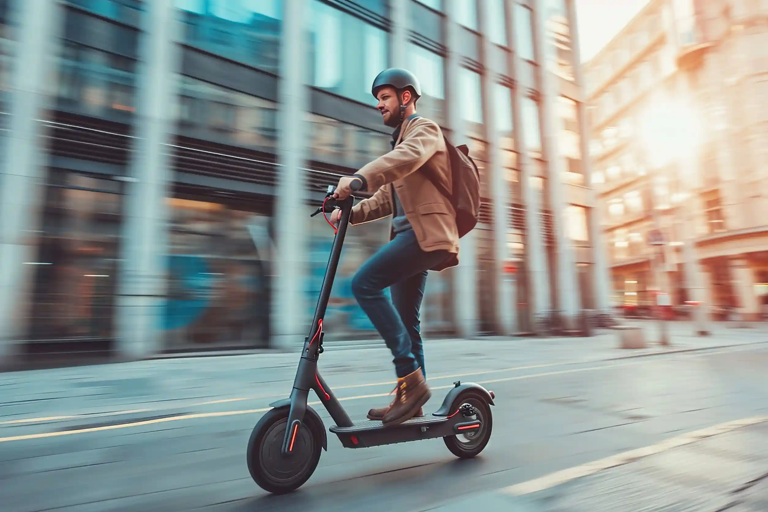 un adulte sur une trottinette en ville